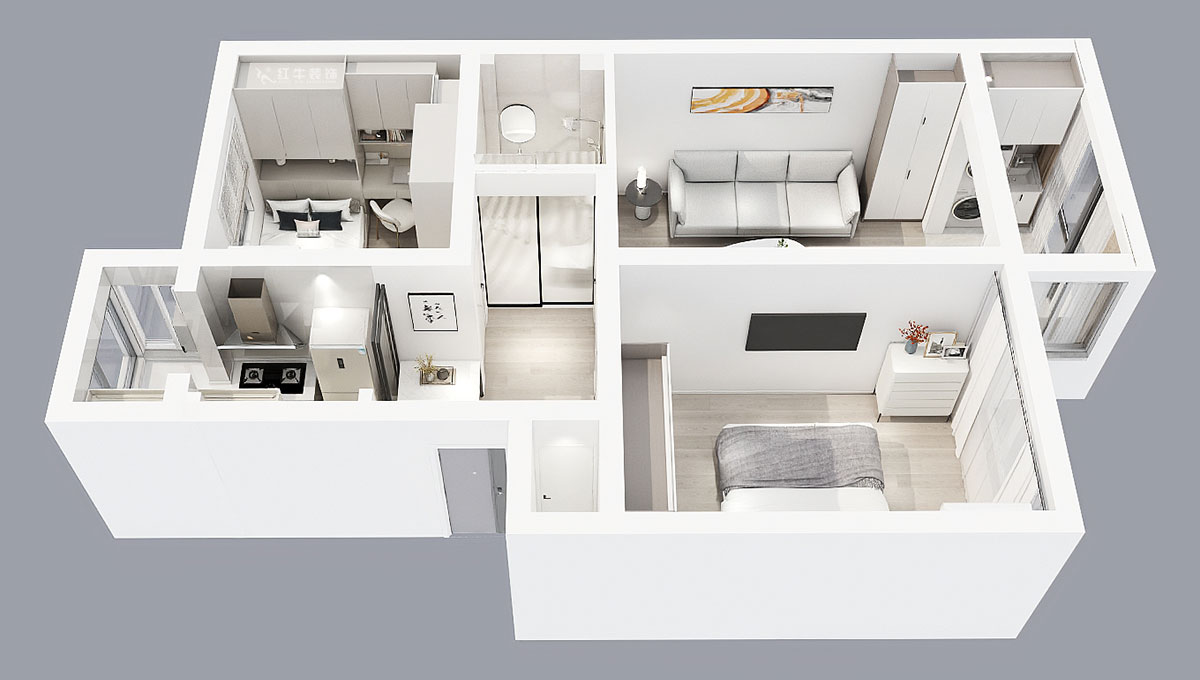 蒋琛｜安德里30号玻纤院小区14-103-65㎡-现代简约风格｜3室1厅1卫｜老房装修｜定制家｜全包10万｜00_04鸟瞰图